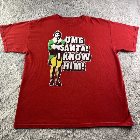 Elf Movie Shirt Mens Extra Large Red OMG Santa I Know Him Christmas Buddy Xmas - Picture 2 of 7